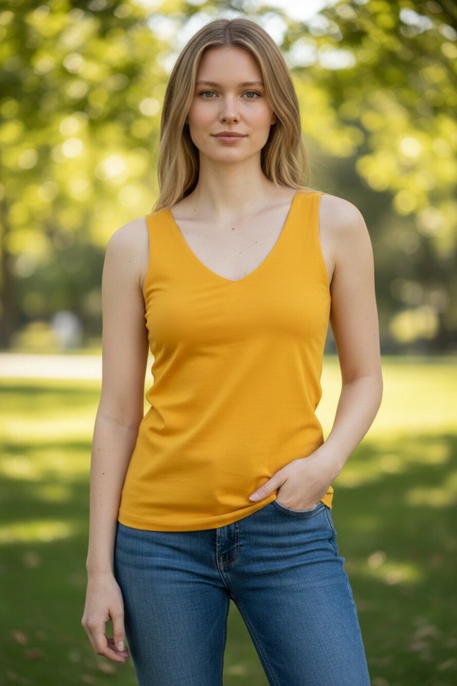 LANDS END Tank Top Size XS Golden Yellow Built in Bra Brami Tank Stretch